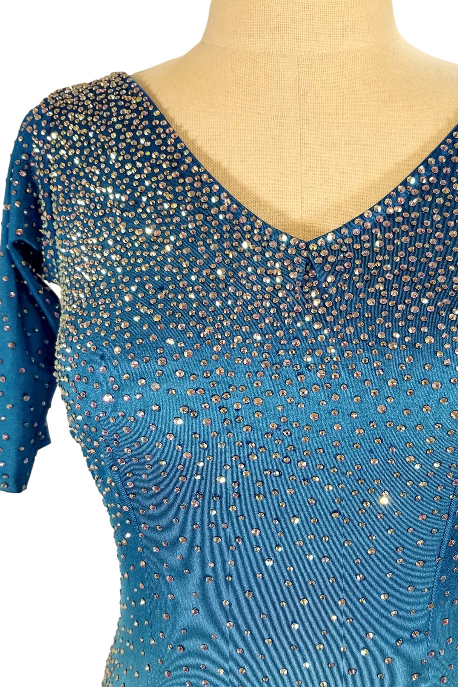 Cashay designer latin dress | Blue Fire Front Detail